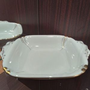 German White Porcelain Golden Trim Salad Bowl